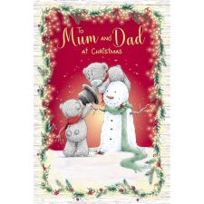 Mum & Dad Building Snowman Me to You Bear Christmas Card Image Preview